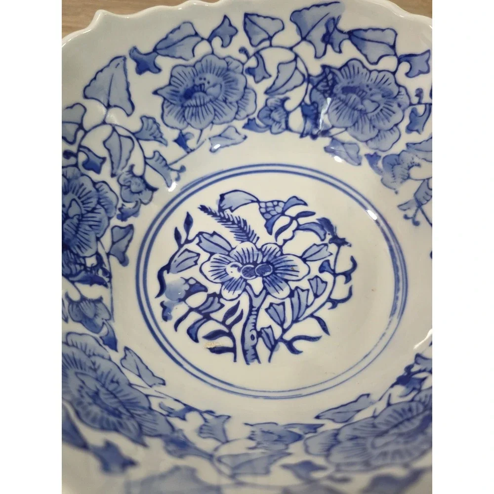 Vtg Chinese Blue And White Hexagon Serving Bowl Canton Collection Twos Company